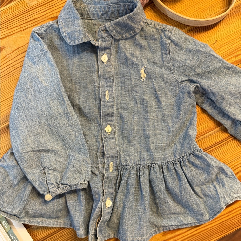 Ralph Lauren Light Blue Denim Peplum Blouse